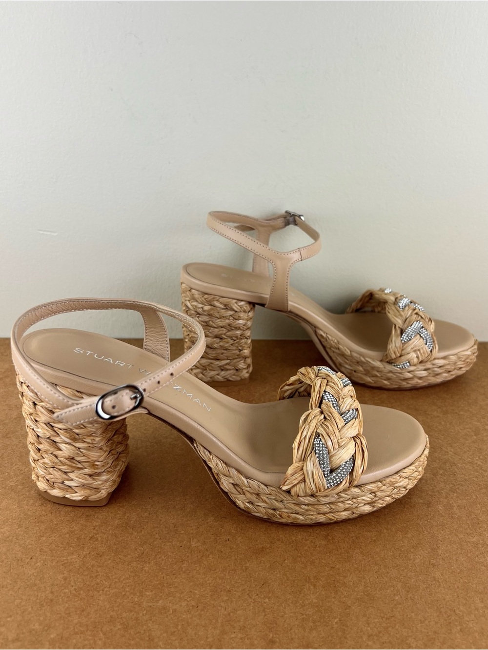 NEW STUART WEITZMAN RAFFIA PLATFORM SANDALS - Picture 4 of 12